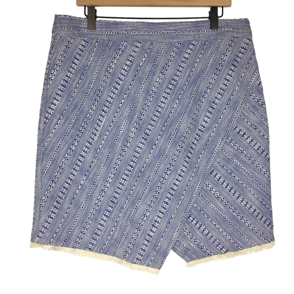 LOFT Skirt Tweed Asymmetrical Wrap Fringe Stripe Woven Tapestry Plus Size 14